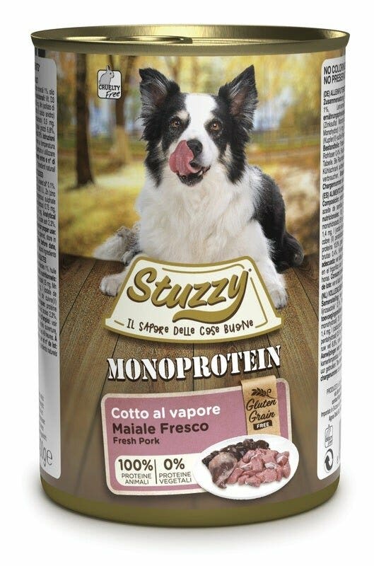 Stuzzy Monoprotein Al Maiale Cibo Umido Cani Adulti Barattolo 400g-2