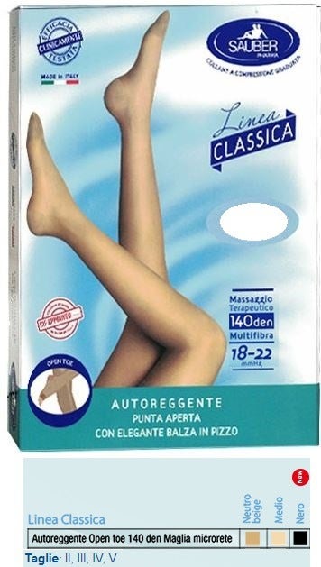 Sauber Autoreggente Open Toe Maglia Microrete 140 Denari Colore Neutro Beige Taglia 5-1