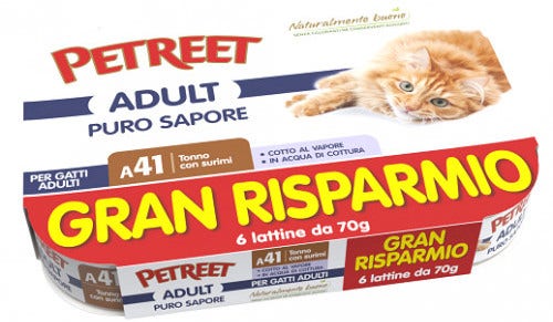 Petreet Tonno Con Aragosta Cibo Umido Gatto Adulto 6x70g-1