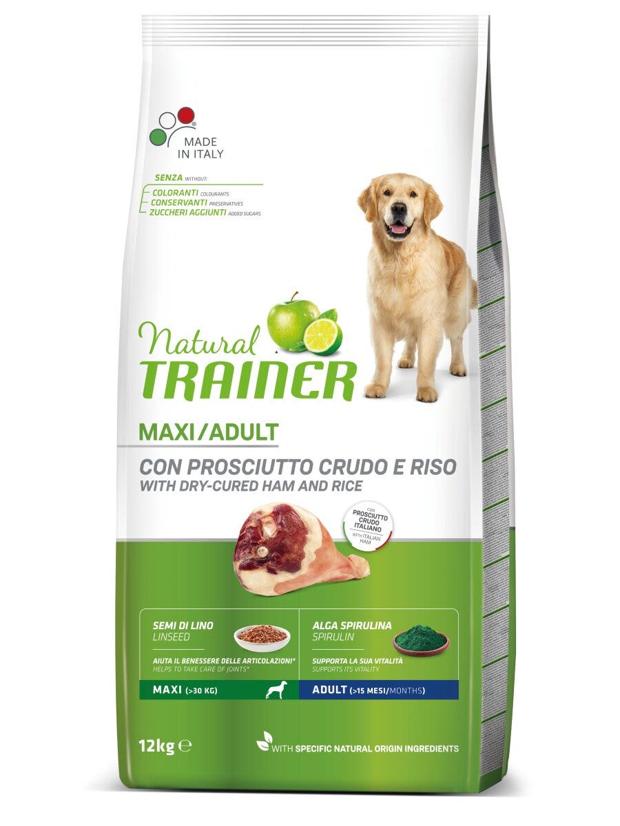 Natural Trainer Crocchette Prosciutto Crudo/Riso Per Cani Adulti Taglia Grande Sacco 12kg-3