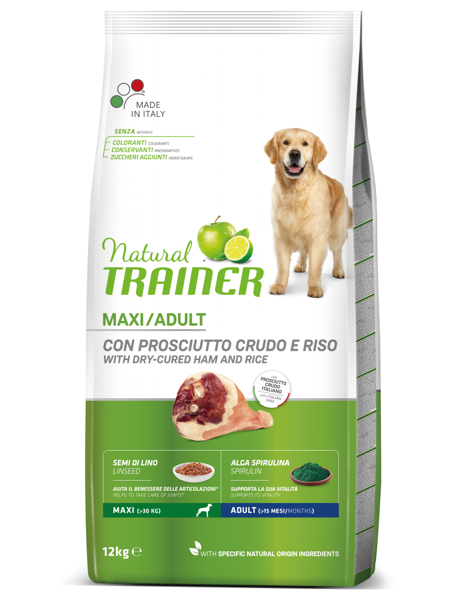 Natural Trainer Crocchette Prosciutto Crudo/Riso Per Cani Adulti Taglia Grande Sacco 12kg-2