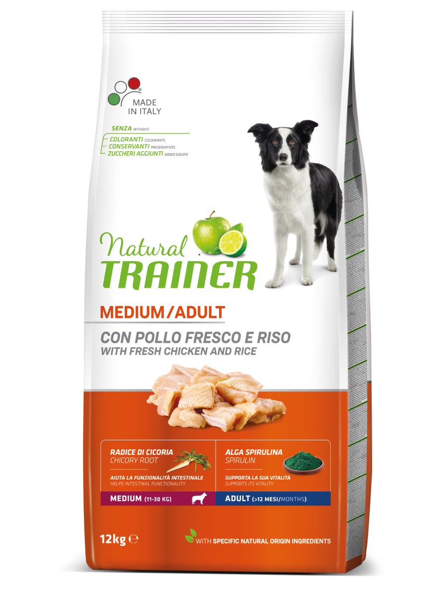 Natural Trainer Crocchette Pollo/Riso/Alga Spirulina Per Cani Adulti Taglia Media Sacco 12kg-2