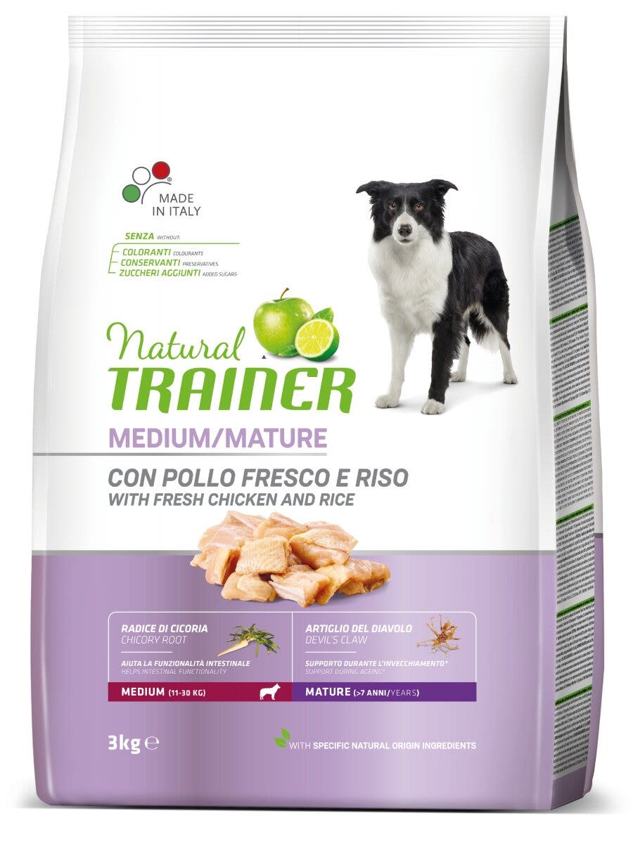 Natural Trainer Crocchette Pollo Fresco Per Cani Adulti Taglia Media Sacco 3kg-3