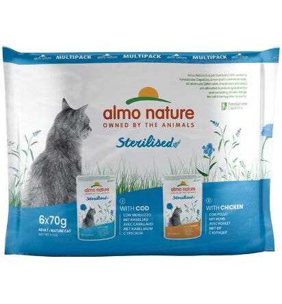 Almo Nature Sterilised  Cibo Umido Con Merluzzo E Pollo Per Gatti Adulti 6x70g-3