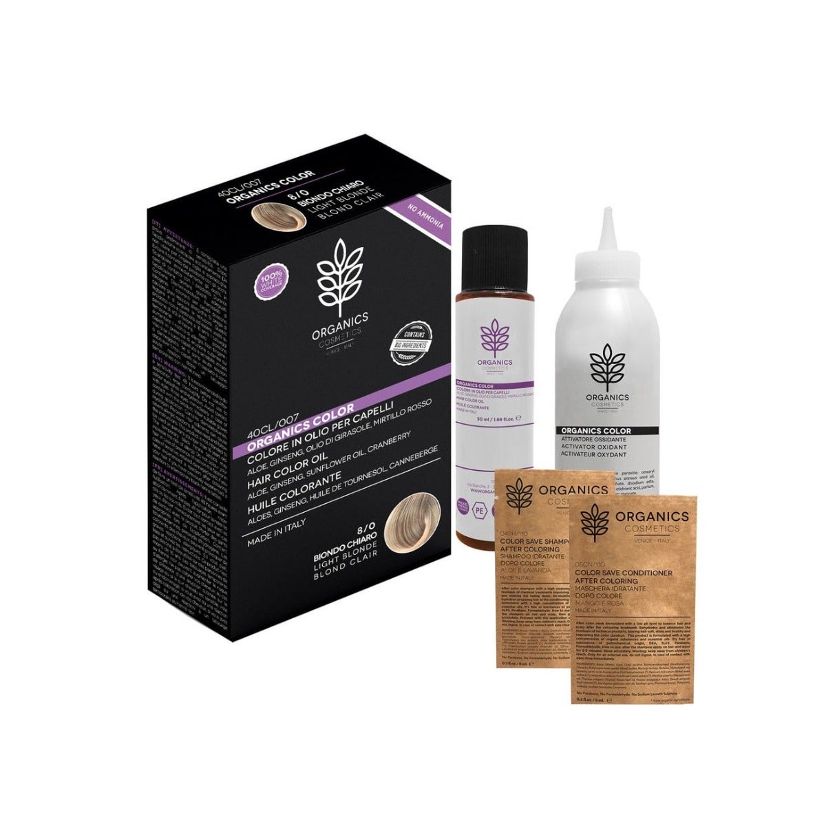 Organics Cosmetics Kit Tinta Per Capelli Organics Color 8/0 Biondo Chiaro-1