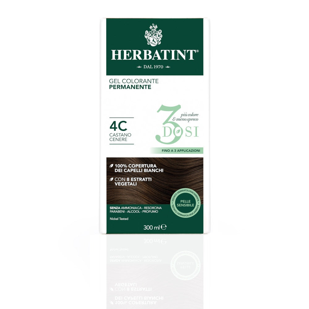 Herbatint Tintura Per Capelli Gel Permanente 4C Castano Cenere 3 Dosi 300ml-1