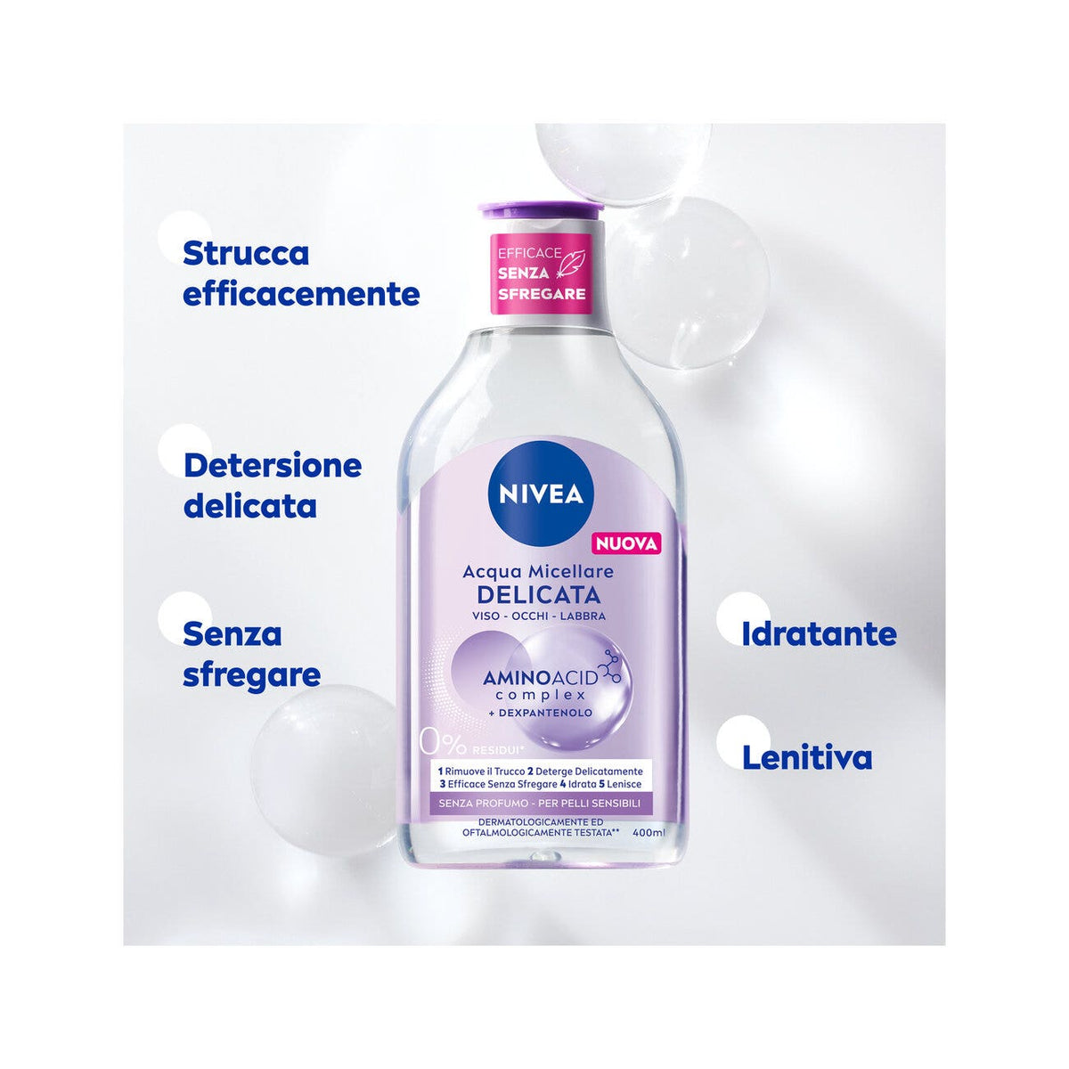 Nivea Micellair 5in1 Acqua Micellare Delicata Detergente Viso E Occhi Struccante Lenitivo 400ml-3