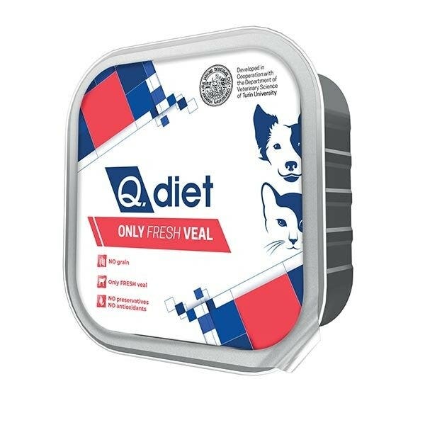 Q.Vet Q Diet Only Veal Cibo Umido Con Vitello Per Cani/Gatti Adulti Vaschetta 150g-2