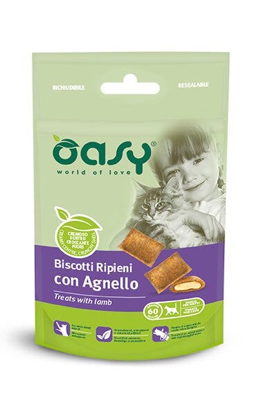 Oasy Snack Per Gatti Biscotti Ripieni con Agnello 60g-1