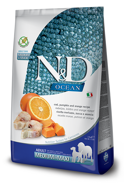 Farmina N&D Ocean Merluzzo E Zucca Cani Adulti Taglia Media E Grande Sacco 2,5kg-1
