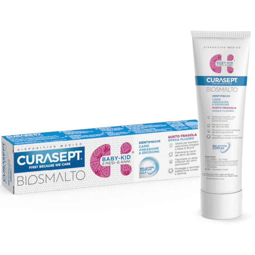 Curasept Biosmalto Baby Kid Dentifricio Alla Fragola Senza Fluoro 50ml 6Mesi+-3