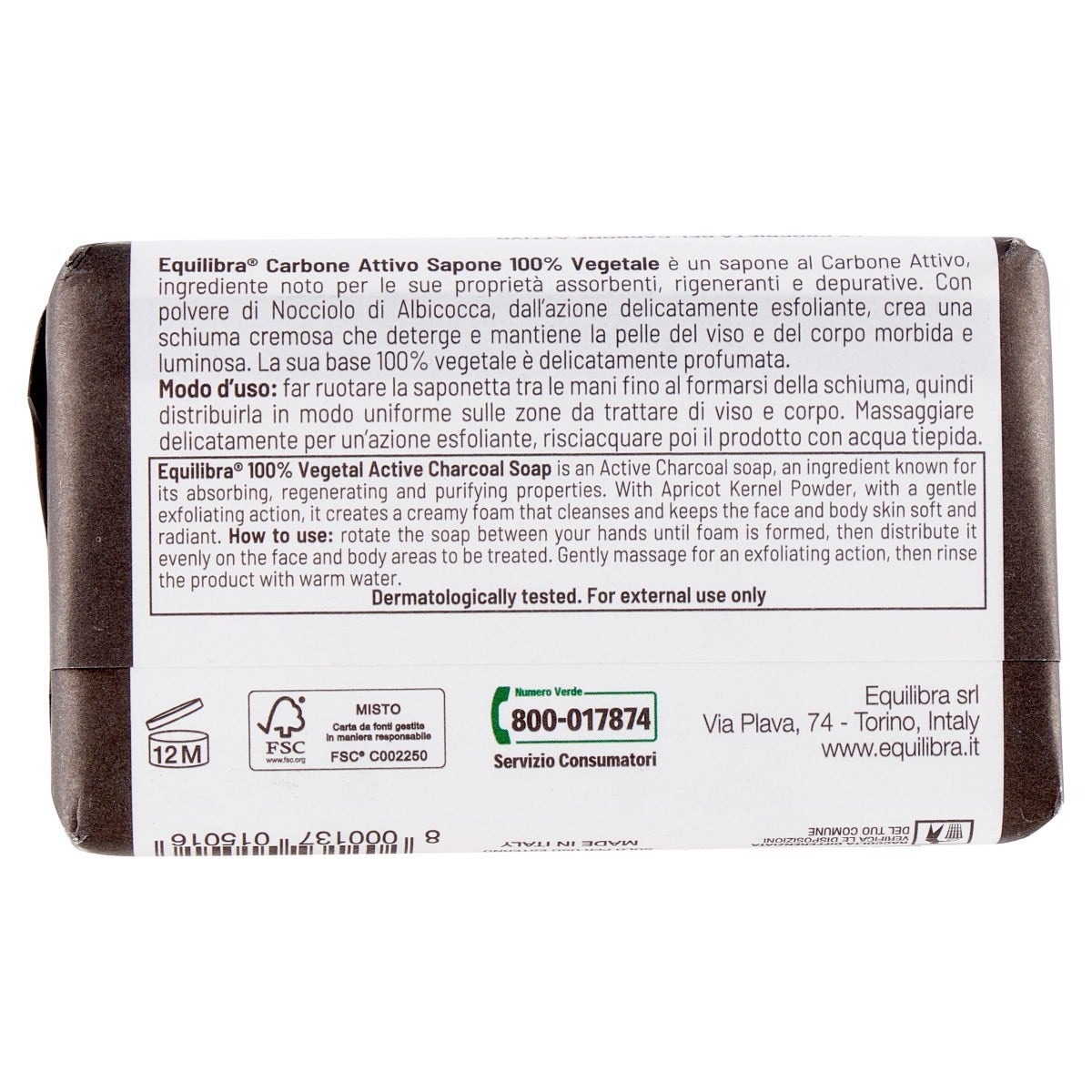 Equilibra Carbone Attivo Sapone 100% Vegetale Viso E Corpo 100g-4