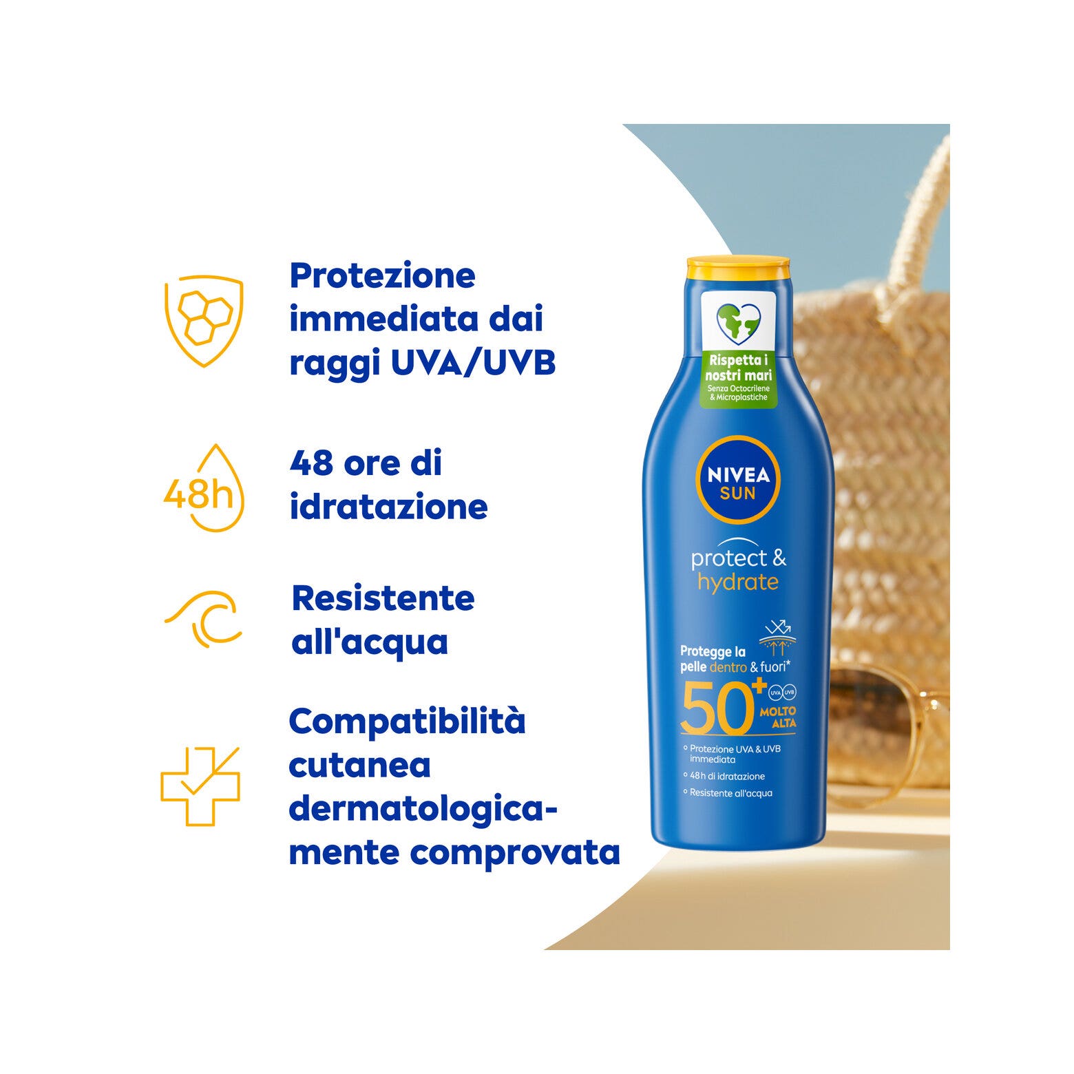 Nivea Sun Latte Solare Protect & Hydrate Fp50+ 100ml Crema Solare 50+ Idratante in Formato Viaggio-8