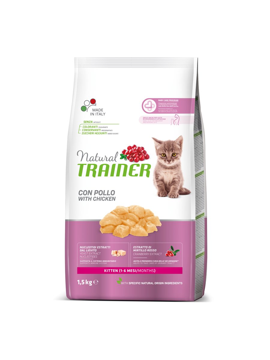 Natural Trainer Kitten Crocchette Con Pollo Per Gatti Cuccioli Sacco 1,5kg-1