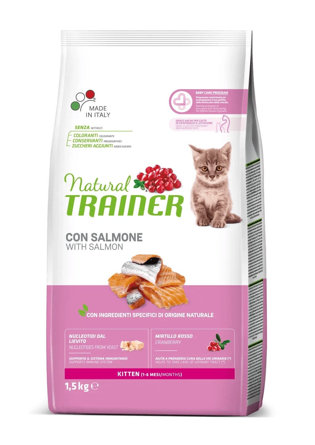 Natural Trainer Kitten Crocchette Con Salmone Per Gatti Cuccioli Sacco 1,5kg-1
