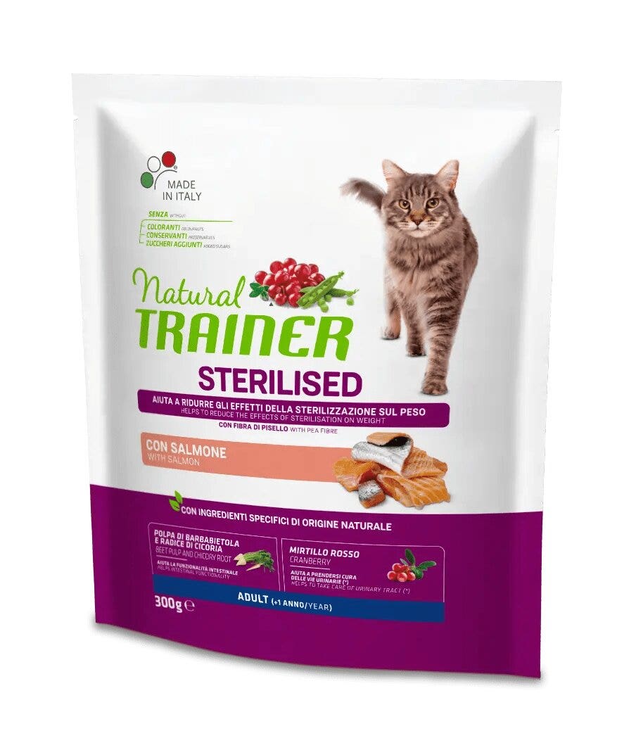 Natural Trainer Sterilised Crocchette Con Salmone Per Gatti Adulti Sacco 300g-1