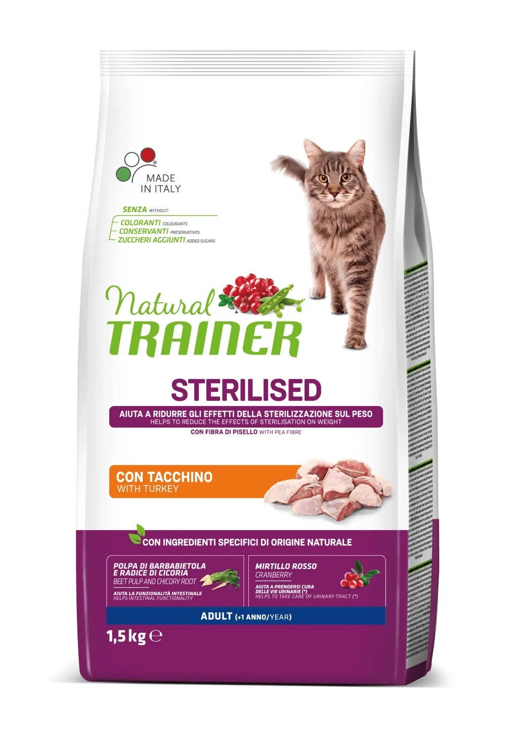 Natural Trainer Sterilised Crocchette Con Tacchino Per Gatti Adulti Sacco 1,5kg-1