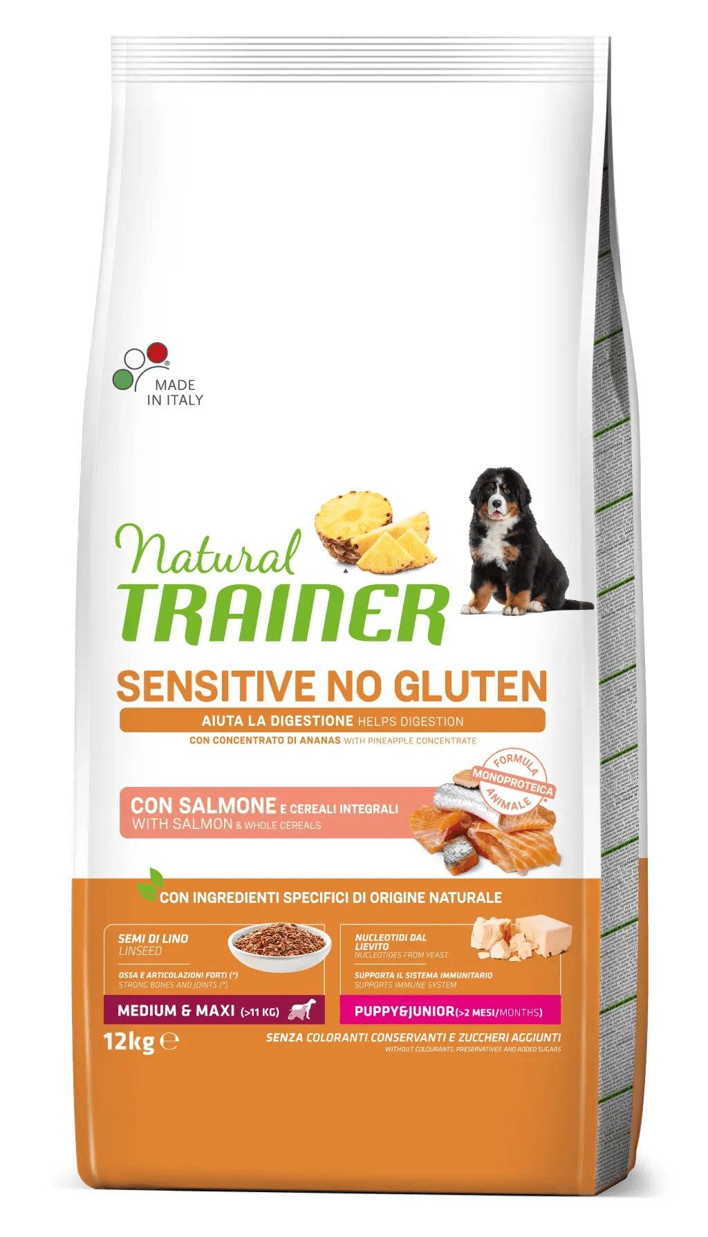Natural Trainer Sensitive No Gluten Crocchette Con Salmone Per Cani Cuccioli Media/Grande Sacco 12kg-1