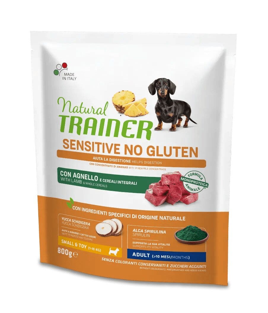 Natural Trainer Sensitive Senza Glutine Crocchette Agnello Per Cani Adulti Taglia Mini Sacco 800g-1