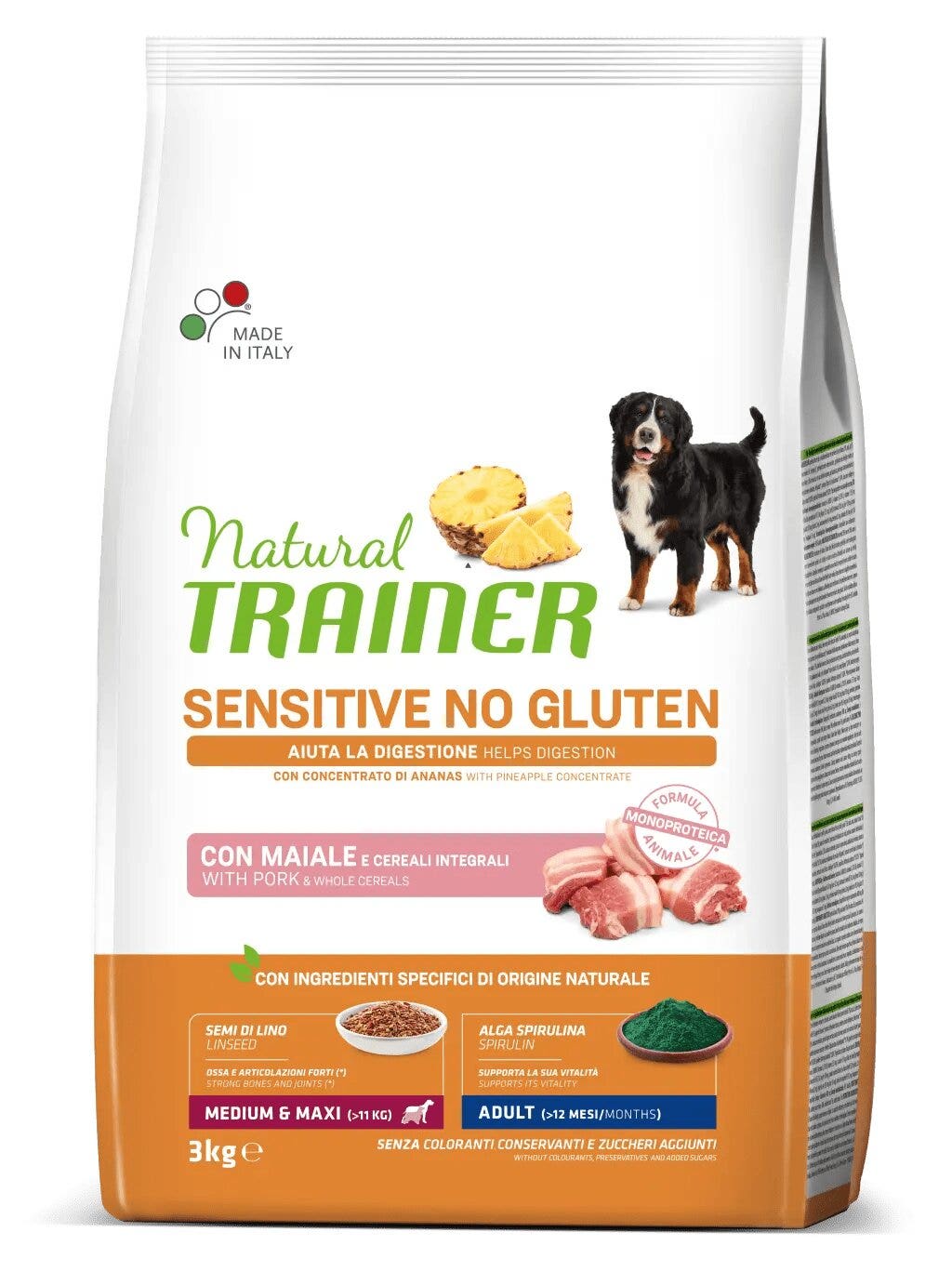 Natural Trainer Sensitive Senza Glutine Crocchette Maiale Per Cani Adulti Taglia Media/Grande Sacco 3kg-1