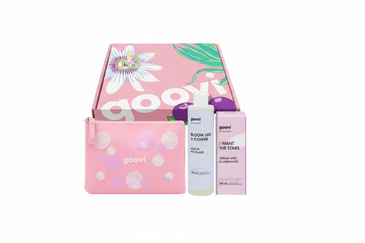 Goovi Set Illuminante Acqua Micellare + Crema Viso Illuminante + Pochette