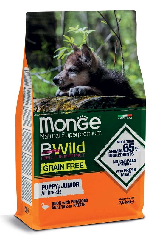 Monge B Wild Grain Free Con Anatra/Patate Cibo Secco Per Cuccioli Sacco 12Kg-1