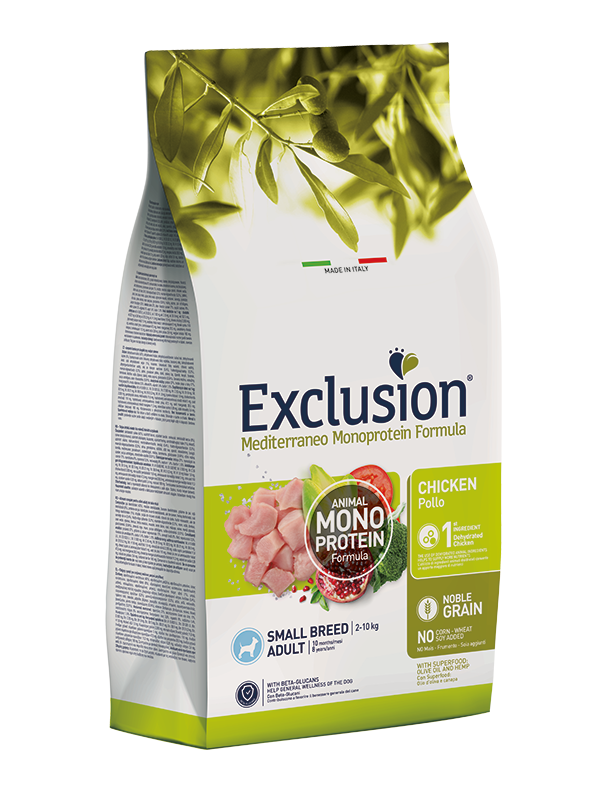 Exclusion Mediterraneo Monoprotein Formula Noble Grain Cibo Secco Con Pollo Cani Adulti Taglia Small Sacco 2kg-1