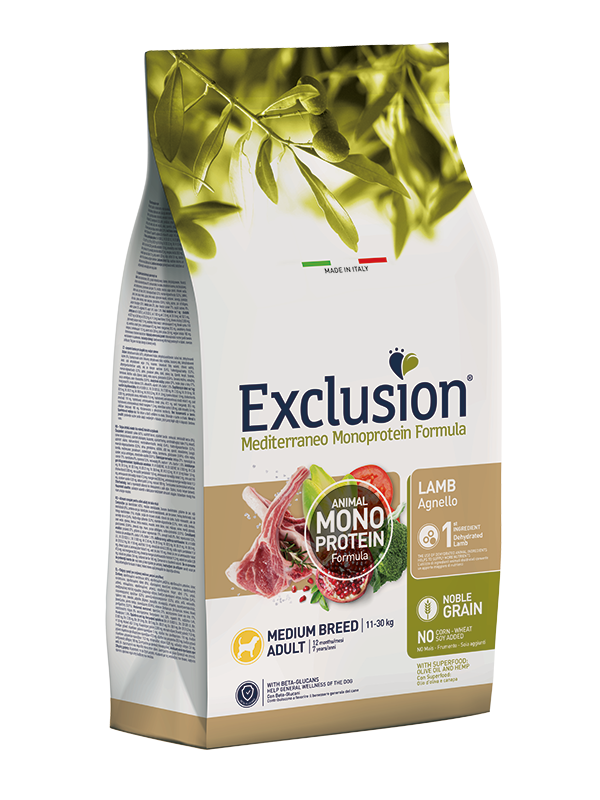 Exclusion Mediterraneo Monoprotein Formula Noble Grain Lamb Crocchette Con Agnello Per Cani Adulti Taglia Media Sacco 12kg-1