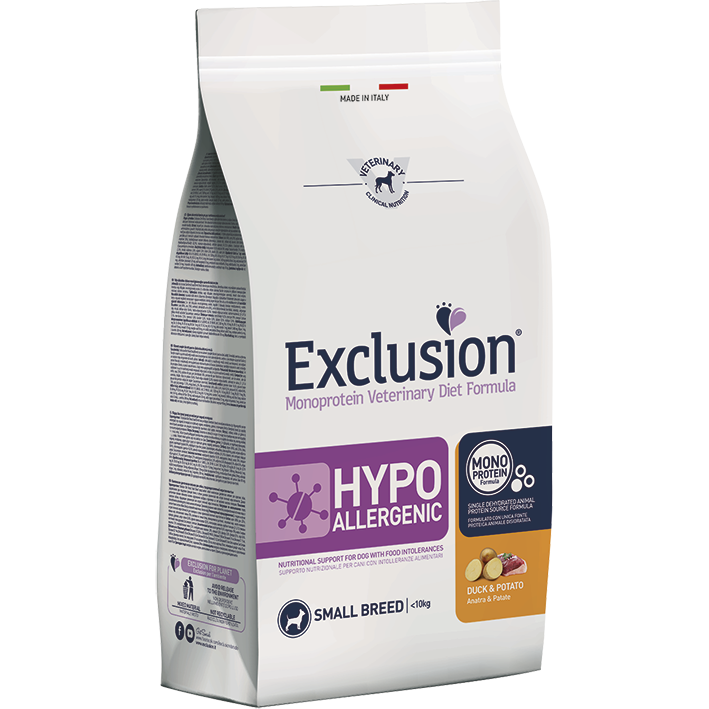 Exclusion Monoprotein Veterinary Diet Formula Hypoallergenic Crocchette Anatra/Patate Per Cani Taglia Piccola Sacco 2kg-1