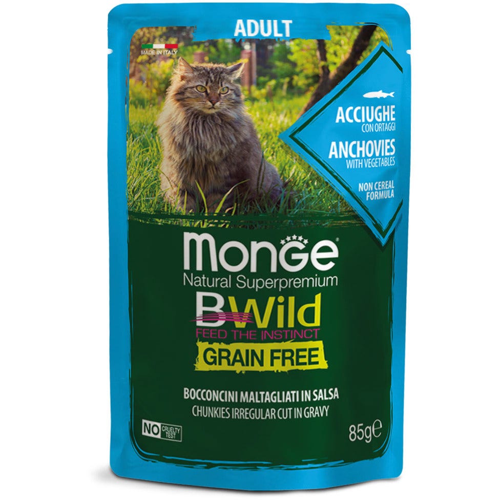 Monge B Wild Grain Free Acciughe Con Ortaggi Cibo Umido Per Gatti Adulti 85g-2