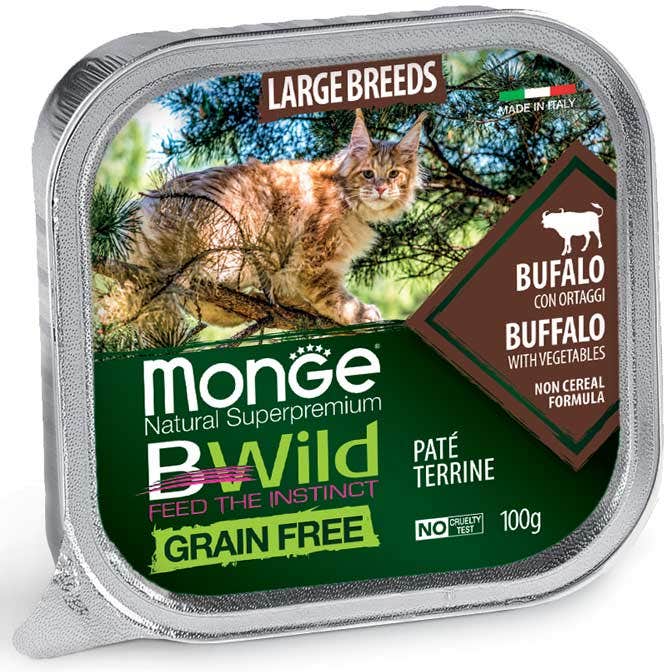 Monge B Wild Grain Free Bufalo Con Ortaggi Cibo Umido Per Gatti Adulti E Cuccioli Taglia Grande 100g-2