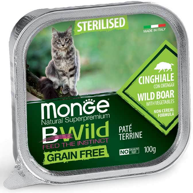 Monge B Wild Grain Free Cinghiale Con Ortaggi Cibo Umido Per Gatti Sterilizzati 100g-2