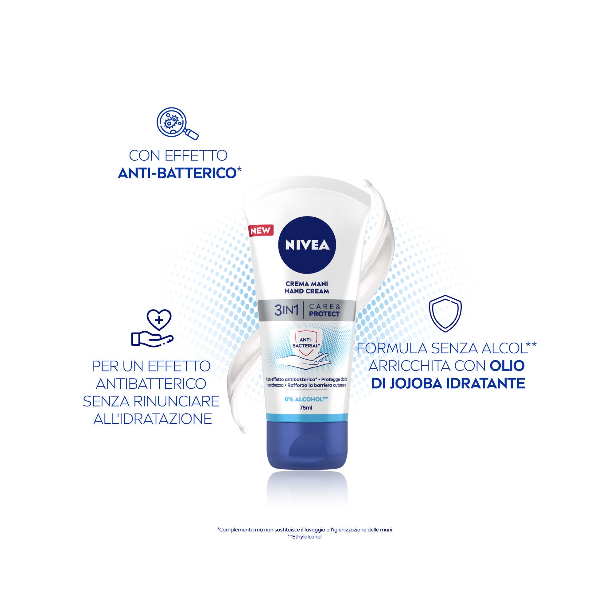 Nivea Crema Mani 3in1 Care & Protect Con Effetto Antibatterico 75ml Crema Antibatterica Mani-5