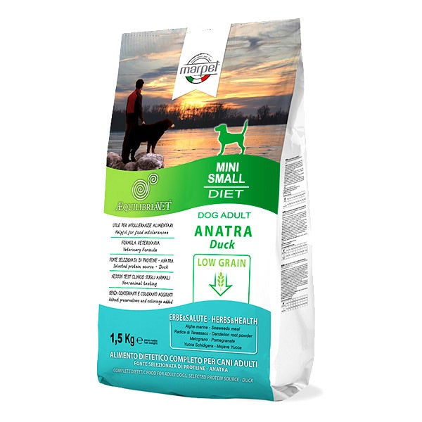 Marpet Aequilibriavet Low Grain Anatra Cibo Secco Per Cani Adulti Taglia Mini Small Sacco 1,5Kg-3