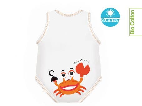 J Bimbi Body Neonato 0-36 Mesi In Fresco Cotone Biologico Fantasia Granchio-1