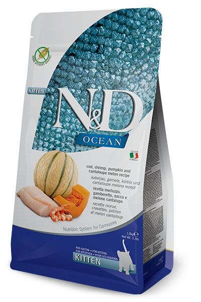 Farmina N&D Ocean Merluzzo E Gamberetto Gatti Cuccioli Sacco 300g-2