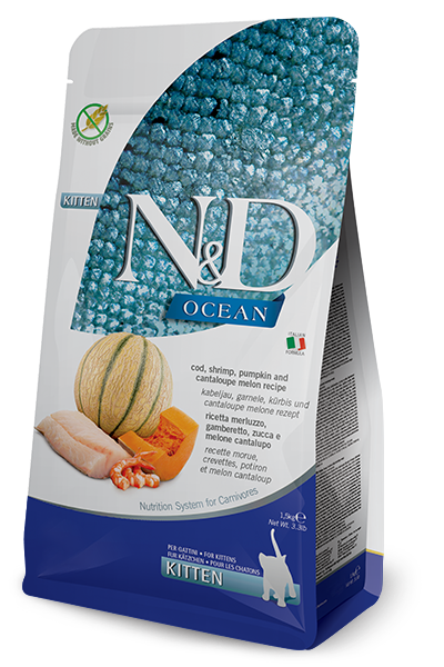 Farmina N&D Ocean Merluzzo E Gamberetto Gatti Cuccioli Sacco 300g-1