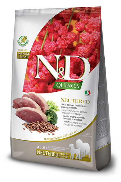 Farmina N&D Quinoa Neutered Anatra E Broccoli Cani Adulti Sterilizzati Taglia Media E Grande Sacco 12kg-1