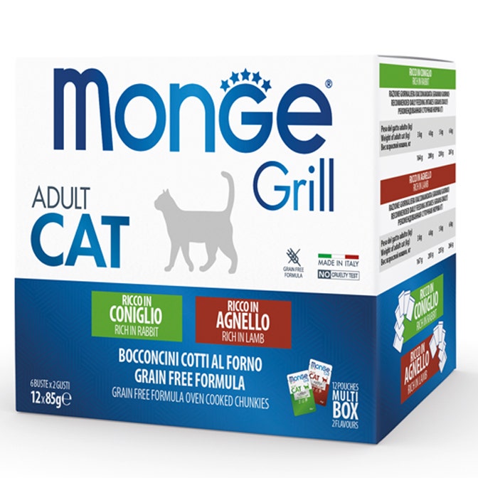 Monge Grill Adult Multibox Mix Coniglio Agnello Cibo Umido Per Gatti Adulti 12 Bustine-2