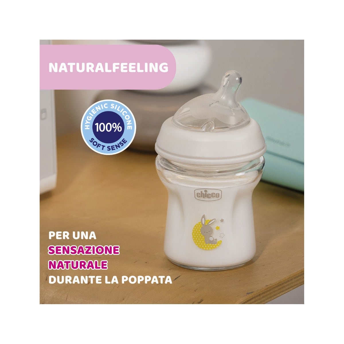 Chicco Biberon In Vetro Natural Feeling Flusso Lento 0 Mesi+ Unisex 150ml-5