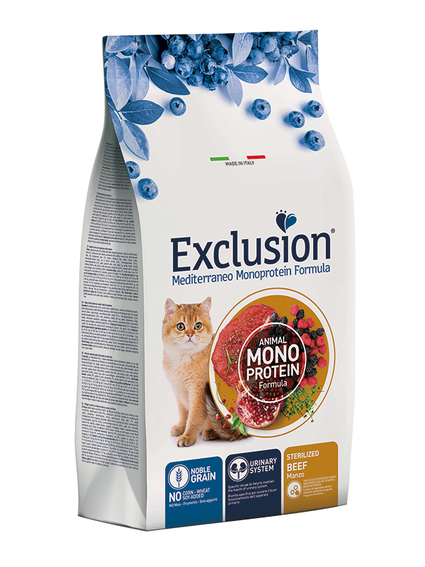Exclusion Mediterraneo Monoprotein Noble Grain Crocchette Manzo Per Gatti Sterilizzati 300g-1