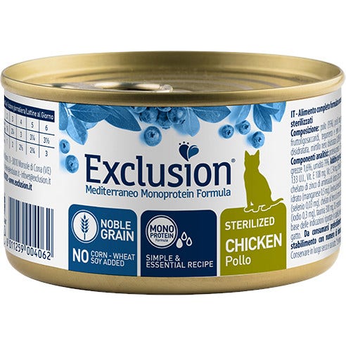 Exclusion Mediterraneo Monoprotein Noble Grain Cibo Umido Pollo Per Gatti Sterilizzati 85g-0
