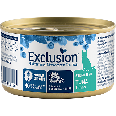 Exclusion Mediterraneo Monoprotein Noble Grain Cibo Umido Tonno Per Gatti Sterilizzati 85g-2
