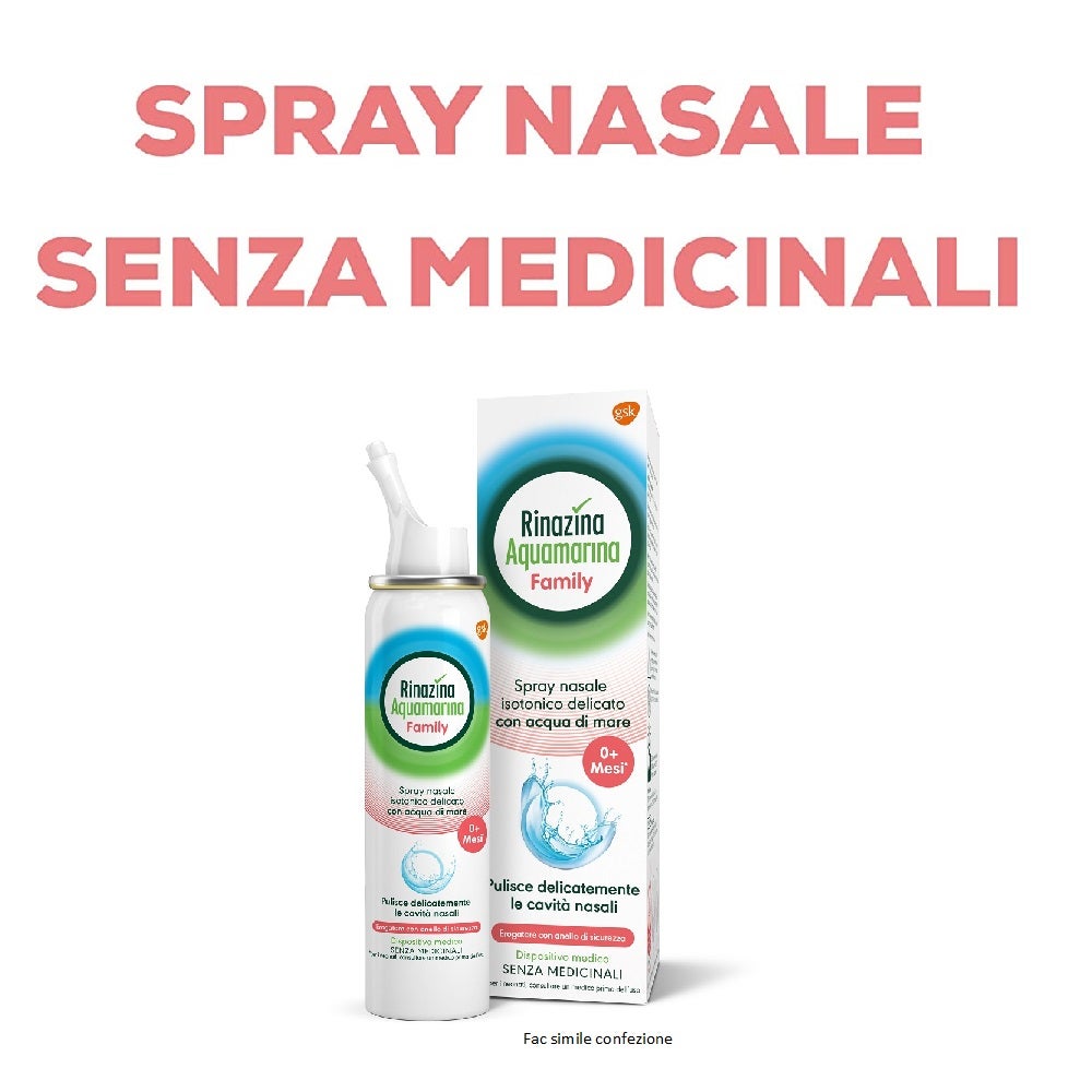 Rinazina Aquamarina Family Spray Nasale Isotonico Acqua di Mare Lavaggio Nasale Neonati Adulti 100ml-2