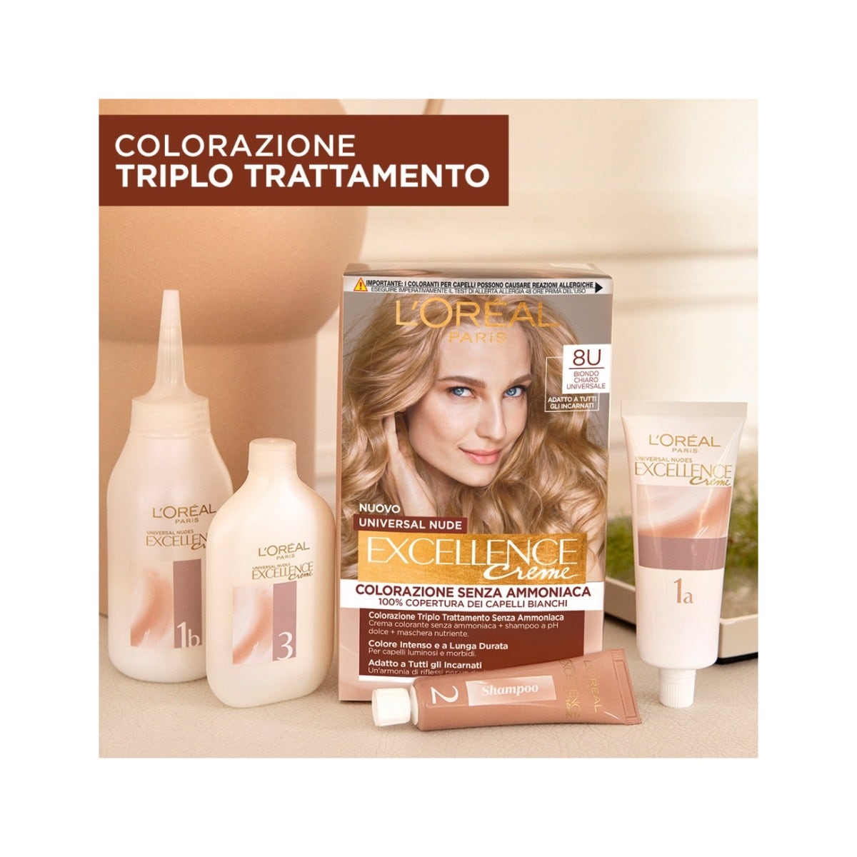 L'Oréal Paris Kit Excellence Universal Nude Colorazione Permanente 8U Biondo Chiaro Universale-6
