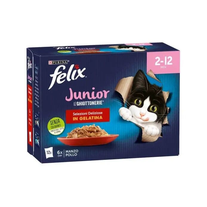 Purina Felix Le Ghiottonerie Junior Gusto Manzo/Pollo Cibo Umido Per Gattini Busta 12x85g-7