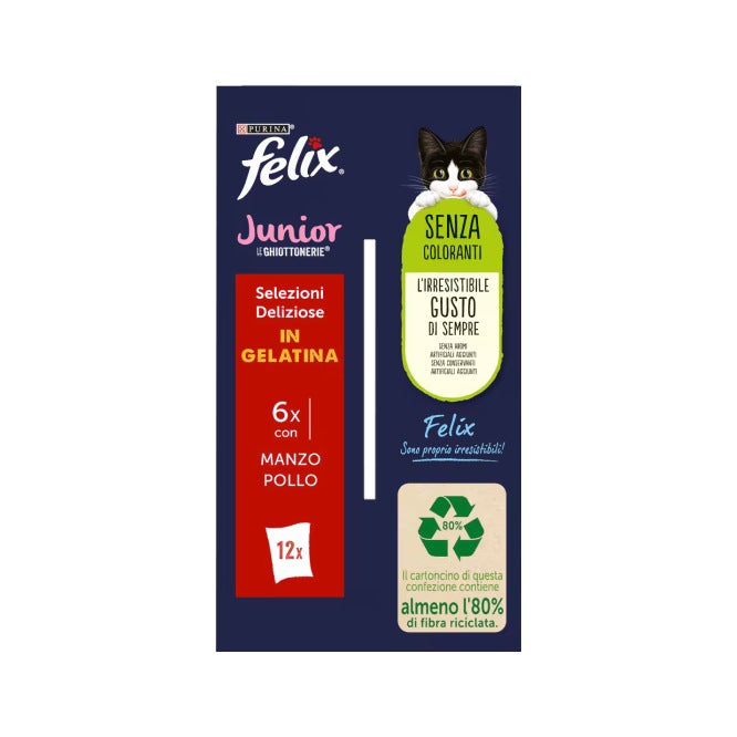 Purina Felix Le Ghiottonerie Junior Gusto Manzo/Pollo Cibo Umido Per Gattini Busta 12x85g-4