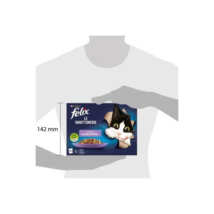 Purina Felix Le Ghiottonerie Gusto Manzo/Pollo/Salmone/Tonno Cibo Umido Gatti Adulti Busta 12x85g-12