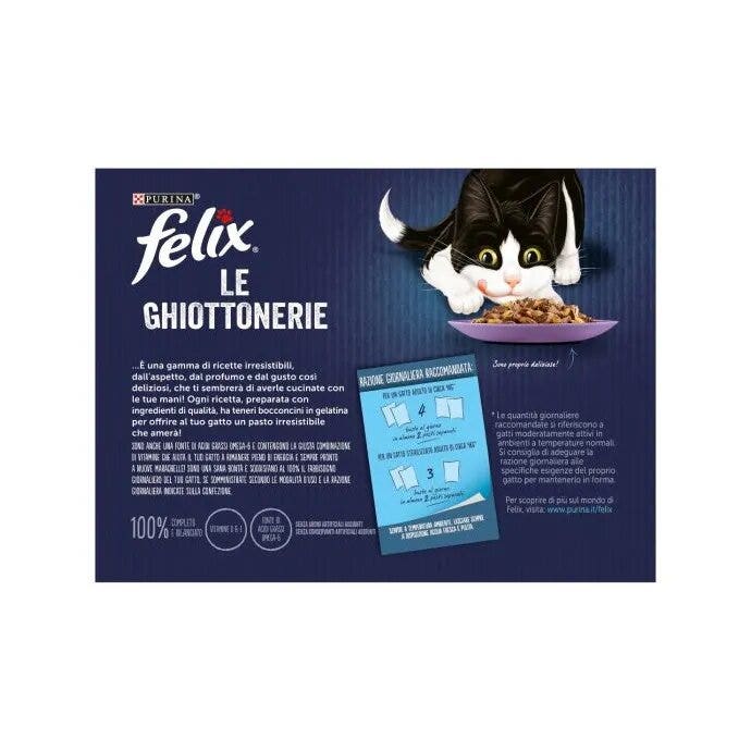 Purina Felix Le Ghiottonerie Gusto Manzo/Pollo/Salmone/Tonno Cibo Umido Gatti Adulti Busta 12x85g-9
