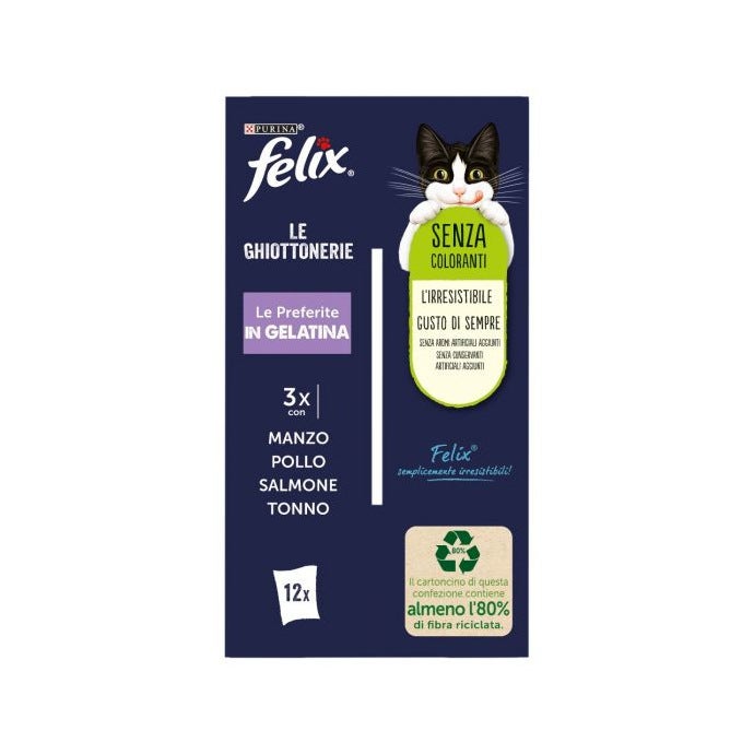 Purina Felix Le Ghiottonerie Gusto Manzo/Pollo/Salmone/Tonno Cibo Umido Gatti Adulti Busta 12x85g-4